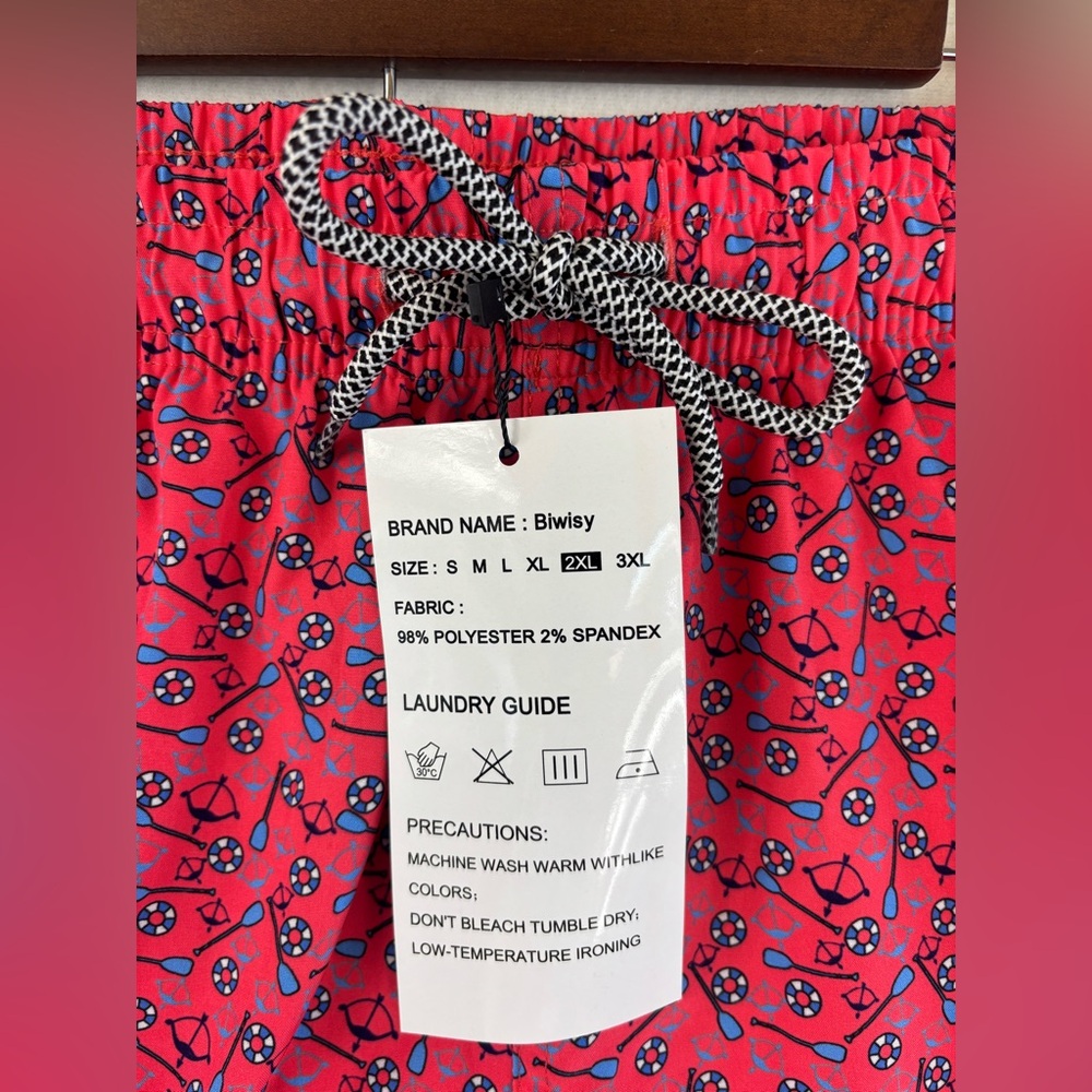 BIWISY Men's Swim Trunk Board Shorts Paddle Novelty Print Vacation Pink 2XL - Picture 7 of 16